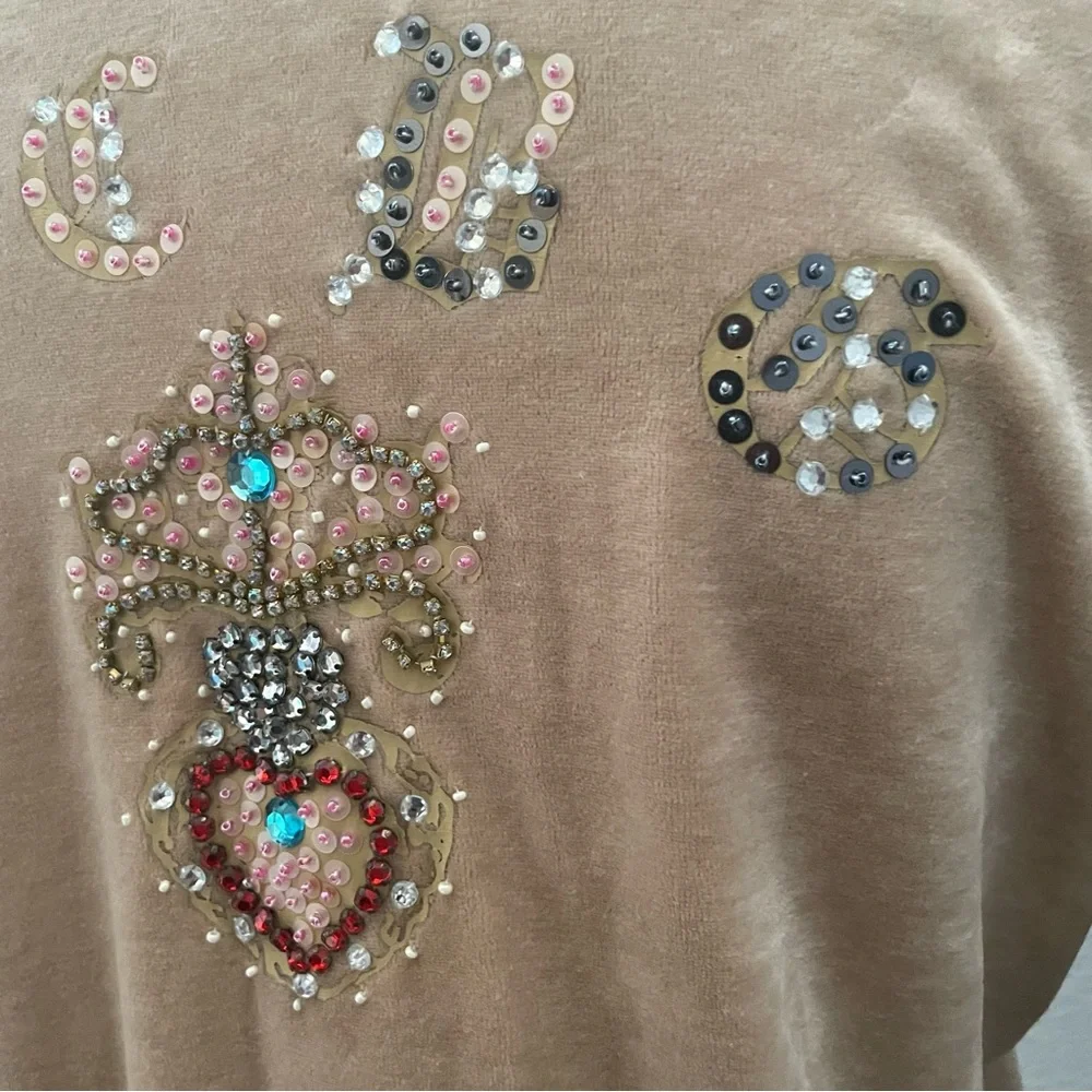 NWOT BCBGMAXAZRIA tan velour embellished track jacket size large - Picture 3 of 9